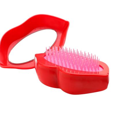 China Cushion Personalized Lip Shape Detangling Scalp Massage Hair Brush Comb Plastic Hair With Make Up Mirror for sale