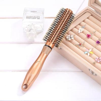 China Nondisposable Gold Color Wholesale Shop Beauty Salon Homeuse Plastic Nylon Bristle Round Styling Brush for sale