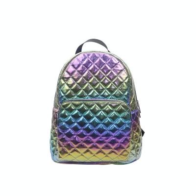 China High Quality Anti-theft PU School Outdoor Sport Soft Backpack Waterproof Quilted Back Holographic Colorful Backpack for sale