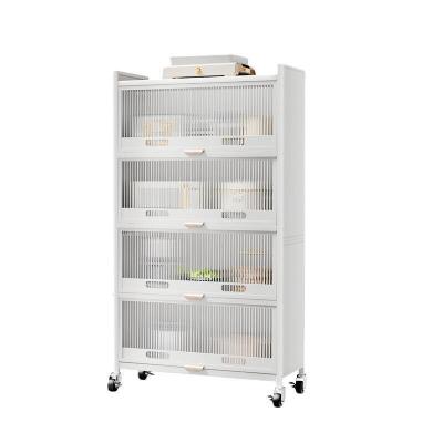 China Kitchenroom New Arrival Kitchen Shelf Floor Buffet Locker Microwave Potted Storage Multilayer White Buffet Cabinet With Door Shelf for sale