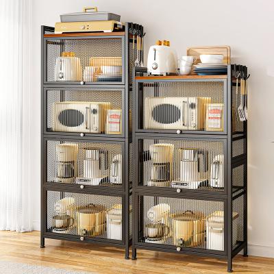 China Kitchenroom 4/5 Tier Metal Kitchen Organizer Shelf Microwave Storage Rack with Storage Cabinet and Bakers Rack for sale