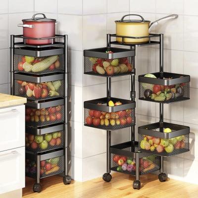 China Hot Selling Kitchenroom 2023 Floor Kitchen Rack Storage Rack Household Vegetable Multilayer Square Basket Rotating Cylindrical Spice for sale