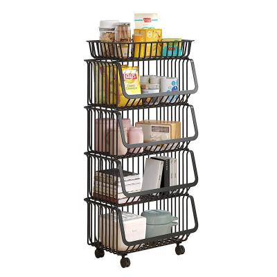 China Kitchenroom/Bedroom Kitchen Storage Rotating Shelves Rack Removable Multi Layer Basket Shelf Organizer Rolling Wheels With Stainless Steel for sale