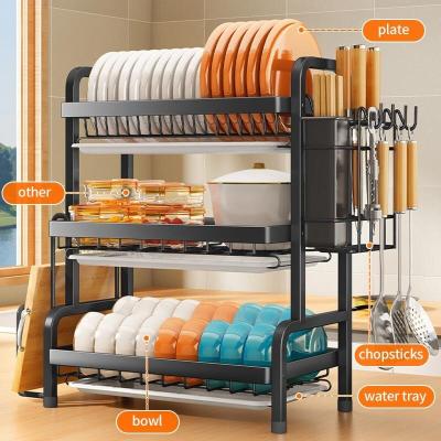 China 3 Layer Multifunctional Strong Load Stainless Steel Space Saving Dish Storage Suitable Rack For Kitchen Countertop for sale