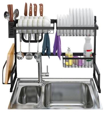 China Multifunctional Space Saving 65CM Kitchen Shelf Stainless Steel Sink Rack Dish Rack Black Storage Rack Multifunctional Drain Bowl Basket for sale