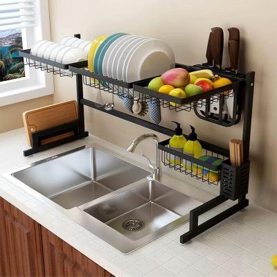 China Multifunctional Space Savings Drying Rack Over Sink Kitchen Supplies Storage Space Saver Rack Dish Drainer Organizer Utensils Holder Stainless Steel for sale