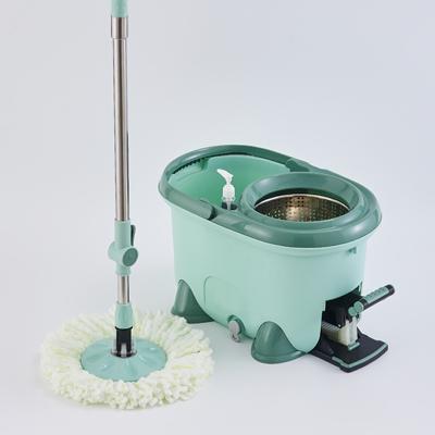 China Sustainable suppliers scrubber bucket wheel pulley gray innovative rotating spin mop with wheels and foot pedal for sale