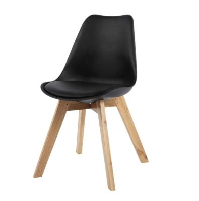 China Modern Leather wood leg living chair Tulip PP Plastic Dining Chair with Solid Legs for sale