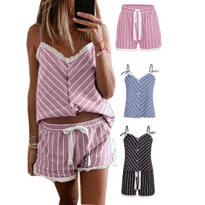 China MOTE-ZC527 Summer Breathable Hot Sale Sleepwear Backless Shorts Ladies Sexy Pajama Sets Lace Up 2 Piece Sleeveless Pajamas Set Women for sale