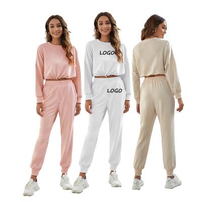 China MOTE-ZC142 2022 Breathable Fashion Simple Drawstring Single Crop Sleeve Women Top Sweatpants Long Sports Joggers Pants Trousers Two Piece Set for sale