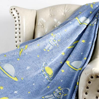 China Anti-Static Space Blanket Glow In The Dark Luminous Spaceship And Star Planets Soft Blanket Astronaut Blanket For Kids Birthday Gifts for sale