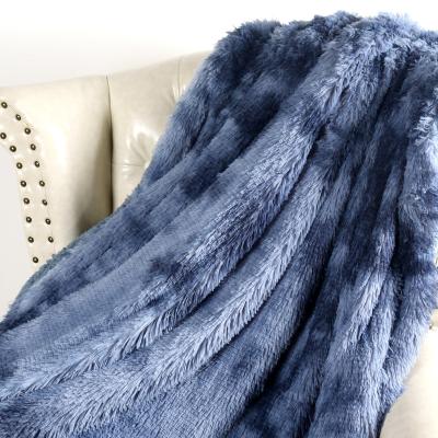 China Fluffy Dye Fuzzy Plush Blanket For Couch Luxury Blue Sofa Bed Faux Fur Throw Blanket Bond Long Decorative Soft Warm Pile Anti-Static for sale