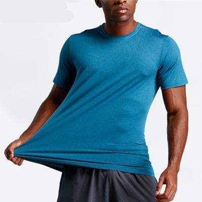 China Men's Spandex Neck Anti-Wrinkle T-shirt Men's UPPER Quick-Drying Comfortable Breathable Cool Sports Solid Color O Exercise Fit Multicolor Sports Elastics for sale