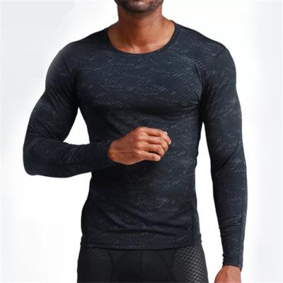 China Heather Effect Sports Running Fitness Tight Fit Black T-shirt Gray Keep Warm Long Sleeve Anti-Wrinkle Top Daily Exercise Spring Fall for sale