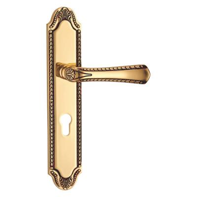 China Luxury Gold Entrance Traditional Zinc Alloy Interior Door Handles From Plate for sale