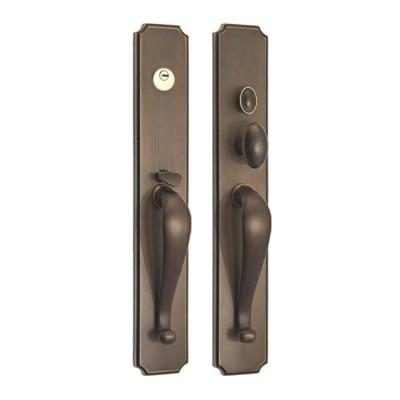 China Traditional Antique Luxury Brass Exterior Front Entrance Door Handle Lock for sale