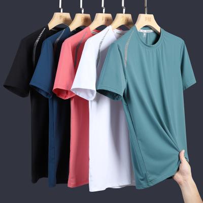 China BOXINYU Anti-Wrinkle Large Size Men's T-shirt 2023 New Summer Ice Loose Tee Shirts Crew Neck Reflective Silk Breathable Dry Short Sleeve for sale