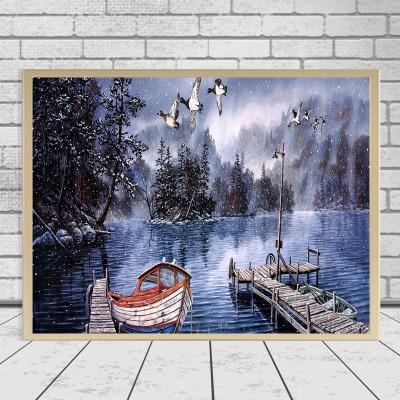 China 5D Diamond Painting Impressionist Winter Laker Scenery Landscape Oil Painting For Living Room Bedroom Home Decor Painting for sale