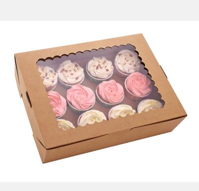 China Brown Biodegradable Custom Packing Cupcakes Packaging Box Window Cupcake Box 12 Hole for sale