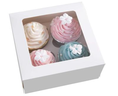 China Factory Biodegradable White Doos Packing Cupcake Boxes Packet Packing Cupcake Boxes 4 Hole for sale