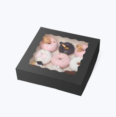 China Biodegradable Custom Printed Dozen Black Bakery Donut Packaging Donut Boxes With Window for sale