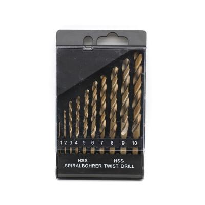 China 10PC DIN338 Metric Metal Drilling Fully Ground HSS Cobalt Drill Bit Set in Plastic Box for Metal Stainless Steel Aluminum Drilling for sale