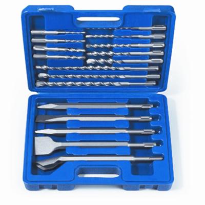 China Masonry Drilling 17pcs SDS PLUS Concrete Hammer Drill Bit Set Chisels Masonry Hole Tool with Storage Case for sale