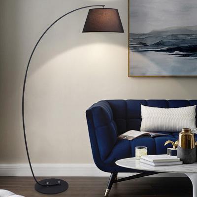 China Modern Vertical Arc Led Floor Lamps American Country Cloth Cover Living Room Decoration Piano Sunset Lamp Bedroom Decor Bedside Lights for sale