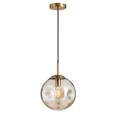 China Modern Nordic Light Foreign Point Bedroom Amber Glass Pendant Light Living Room For Hanging Metal Pendant Light for sale