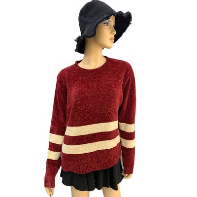 China Wholesaler Fashion Anti-Wrinkle Best Selling High Quality Lady Sweaters 100%Polyester Striped Knit Pullovers Sweater for sale