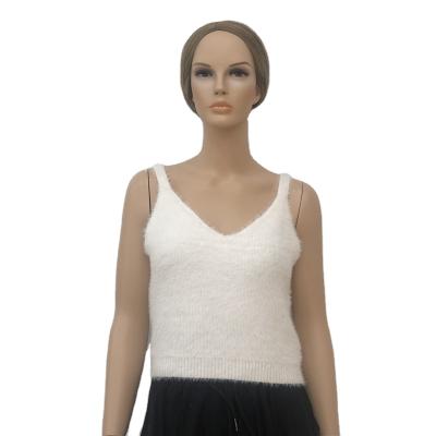 China Anti-Wrinkle Private Label Custom Accept Casual Pastel Shrink Proof Winter Ladies Sweater Halter Neck White Vest for sale