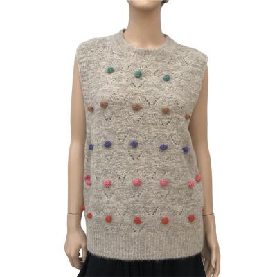 China Cost Effective Fast Delivery Autumn Vintage Women Sweater Vests Anti-wrinkle Tops Spandex Polyester Fabric Vest With Yarn Balls for sale