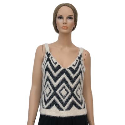 China Anti-wrinkle Quality Manufacturer Directly Sales Women's Leisure 7 Measurement Geometric Casual Fit Halter Knitted Sweater Vest for sale