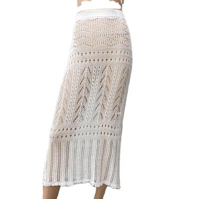 China Anti-wrinkle 100% Women's Lady Sexy Long Skirts Summer Beachwear Slimy Skirt Long Use Hollow Out Patchwork Beachwear Skirts for sale