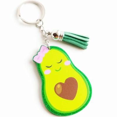 China Plastic Cute Avocado Key Chain Fruit Key Chain Custom Double Sided Laser Cut Food Promotional Printing for sale