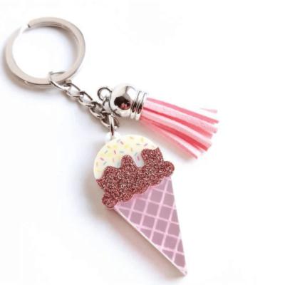 China Plastic Food Ice Cream Key Chain Pizza Burger Acrylic Charm Shaped Customized High Quality Keychain for sale