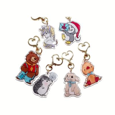 China Plastic Key Chain Custom Double Sided Copy With Multi Designs Hedgehog Bear Dickens Epoxy Coating Rabbit Perci Penguin Unicorn for sale