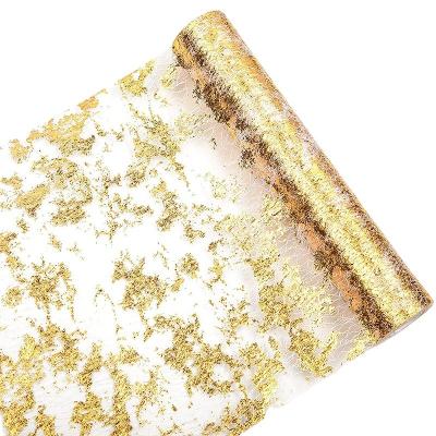 China Modern Gold Table Runner Sequin Glitter Foil Metallic Gold Thin Mesh Table Runner Roll  Gold Table Decorations for Event Party Wedding for sale