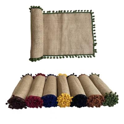 China Washable Rustic Farmhouse Jute Table Runner Boho Tassel Embroidered Table Runners for Holiday Party Christmas & Dining Decoration 108in for sale