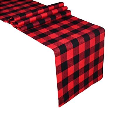 China Washable Red and Black Buffalo Plaid Table Runner Popular Checkerboard Pattern Tablecloth 11.8X108in for Party Banquet for sale