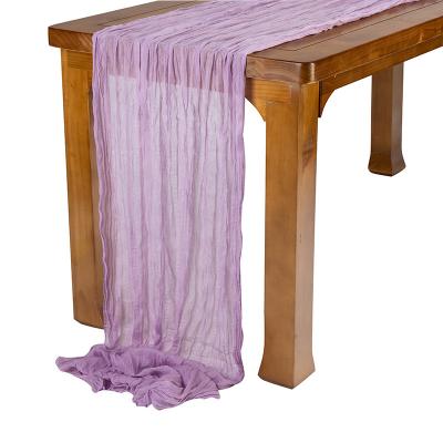 China Washable Semitransparent solid color voile table runners home decor for wedding party banquet pleated table cloth for sale