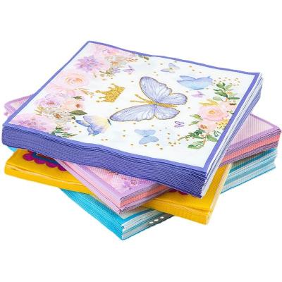 China Europe Charming butterfly print paper napkins 100% raw wood pulp wedding paper towels for party or banquet for sale