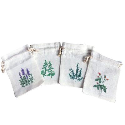 China Modern Florets Printed Drawstring Bag Linen Muslin Sachet for Multipurpose Lavender Bags for Home Supplies 4X5.5in for sale