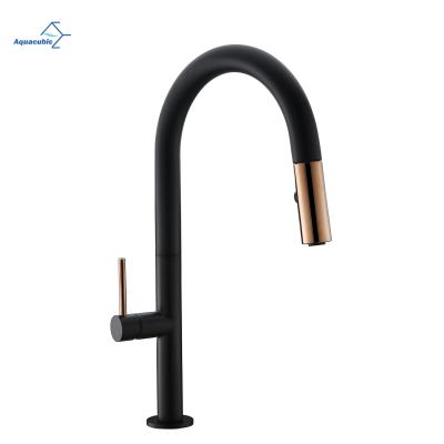 China Aquacubic Thermostatic Black Faucets Kitchen Faucet Brass Deck Mounted Mixer Tap 360 Degree Rotation Kitchen Faucet for sale