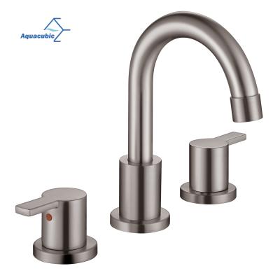 China Aquacubic Faucets Thermostatic cUPC Widespread Bathroom Faucet Brushed Nickel Bathroom Faucet 3 Hole With Drain Assembly for sale