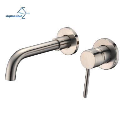 China Thermostatic European Single Handle Wall Mount Bathroom Faucets Brushed Nickel With Brass Rough-in Valve for sale