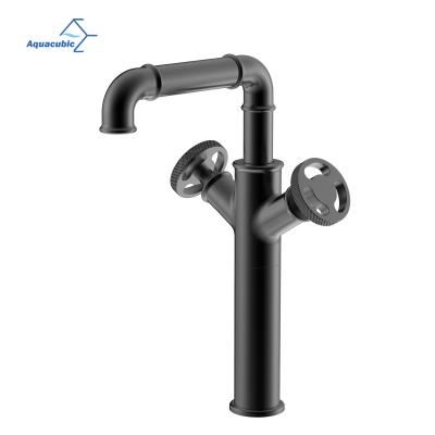 China Thermostatic Faucet Industrial Copper Style Aquacubic Faucets Hotel Bathroom Toilet Cabinet Vanity Basin Black Electroplating Faucet for sale