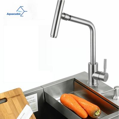 China Pull Out Spray Aquacubic Mini Bar Brushed Nickel Kitchen Faucet Stainless Steel With Pull Out Sprayer for sale