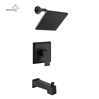 China Without Slide Bar Aquacubic Tub And Shower Faucet Matte Black Set With 6-Inch Rain Shower Head And Tub Spout for sale