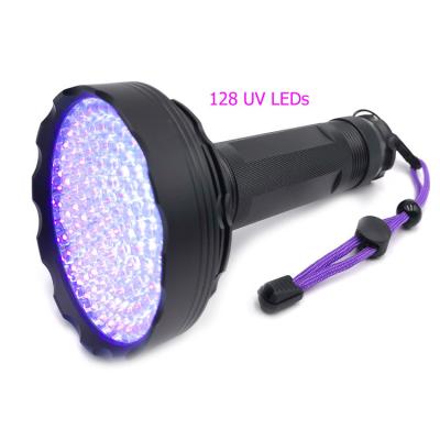 China Newcomer Aluminum Black UV Light Emergency 395nm 128 LED Scorpion Torch Handheld UV Flashlight for sale